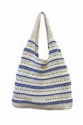 Χειροποίητη tote bag από 100% Βαμβάκι – Λευκή με Μπλε Ρίγες